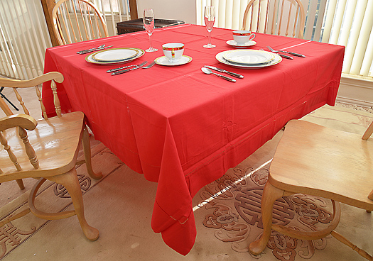 Festive tablecloth. 90" Square. Red color